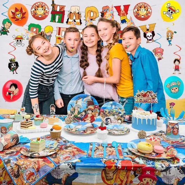 Alt view image 4 of 7 - One Piece Birthday Party Supplies, 117pcs One Piece Party Decorations & Tableware Set - One Piece Banner Balloons Hanging Swirls Cake Topper Plates Cups etc One Piece Birthday Decorations for Kids