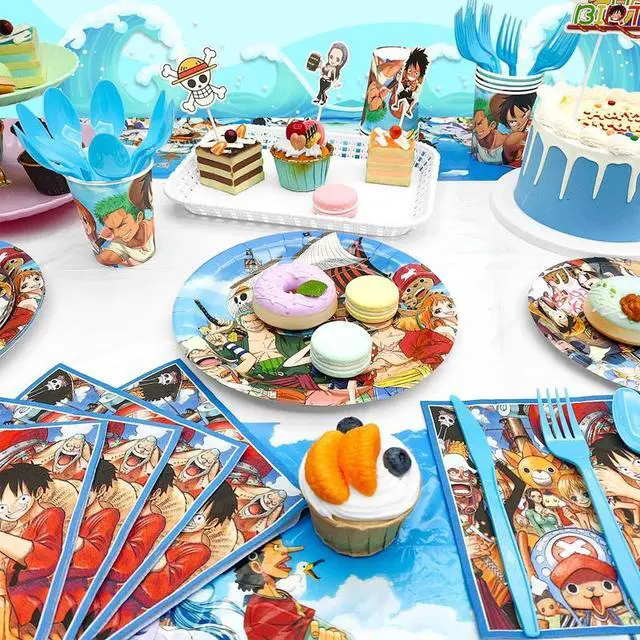 Alt view image 3 of 7 - One Piece Birthday Party Supplies, 117pcs One Piece Party Decorations & Tableware Set - One Piece Banner Balloons Hanging Swirls Cake Topper Plates Cups etc One Piece Birthday Decorations for Kids