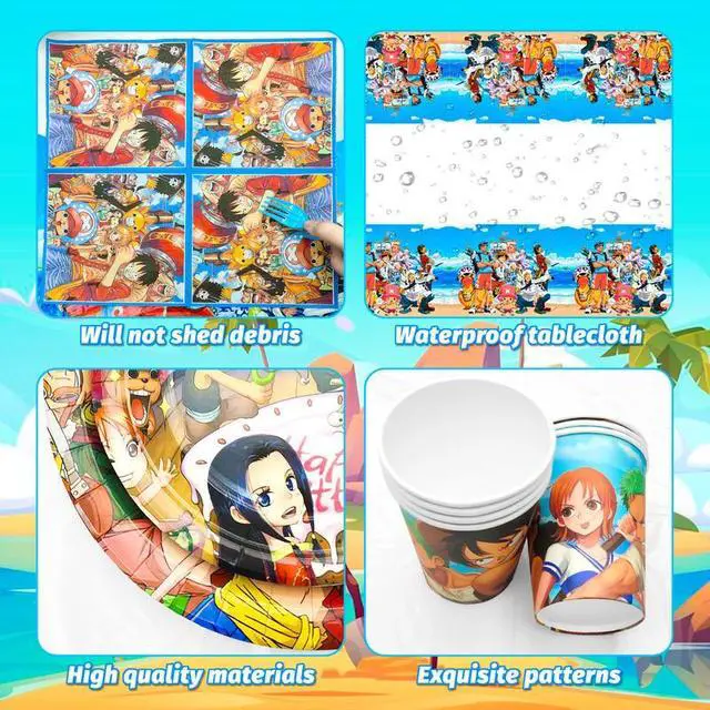 Alt view image 6 of 7 - One Piece Birthday Party Supplies, 117pcs One Piece Party Decorations & Tableware Set - One Piece Banner Balloons Hanging Swirls Cake Topper Plates Cups etc One Piece Birthday Decorations for Kids