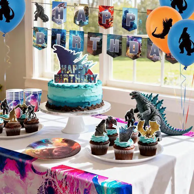 Alt view image 4 of 7 - Godzilla Party Supplies,112 Pcs Godzilla Birthday Decorations & Tableware Set - Godzilla Birthday Plates Cups Tablecloth and Godzilla Balloons Backgdrop etc. Godzilla Party Decorations for Boys/Girls