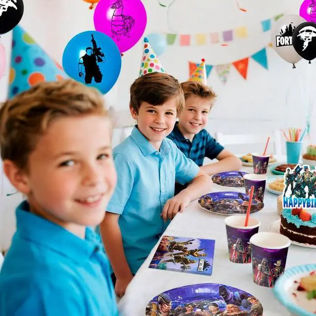 Alt view image 6 of 7 - Fortnite Birthday Decorations, 98 Pcs Fortnite Party Decorations & Fortnite Party Tableware Set - Fortnite Birthday Banners Balloons Plates Napkins etc Fortnite Birthday Party Supplies for Kids