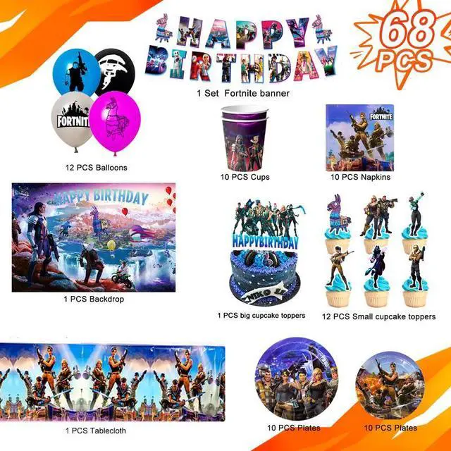 Alt view image 2 of 7 - Fortnite Birthday Decorations, 98 Pcs Fortnite Party Decorations & Fortnite Party Tableware Set - Fortnite Birthday Banners Balloons Plates Napkins etc Fortnite Birthday Party Supplies for Kids