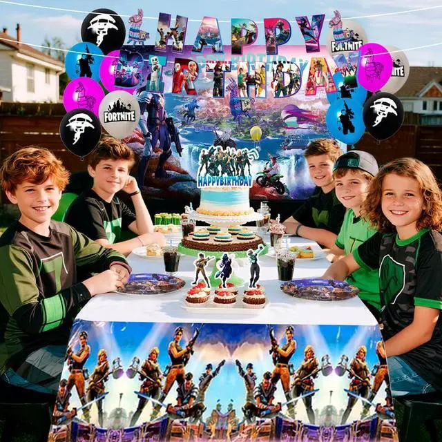 Alt view image 3 of 7 - Fortnite Birthday Decorations, 98 Pcs Fortnite Party Decorations & Fortnite Party Tableware Set - Fortnite Birthday Banners Balloons Plates Napkins etc Fortnite Birthday Party Supplies for Kids