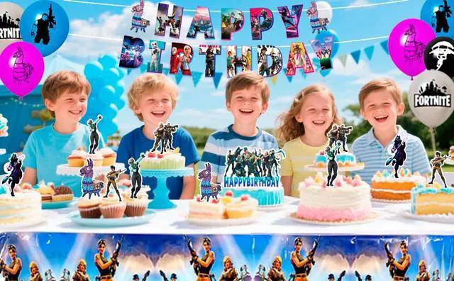 Alt view image 7 of 7 - Fortnite Birthday Decorations, 98 Pcs Fortnite Party Decorations & Fortnite Party Tableware Set - Fortnite Birthday Banners Balloons Plates Napkins etc Fortnite Birthday Party Supplies for Kids