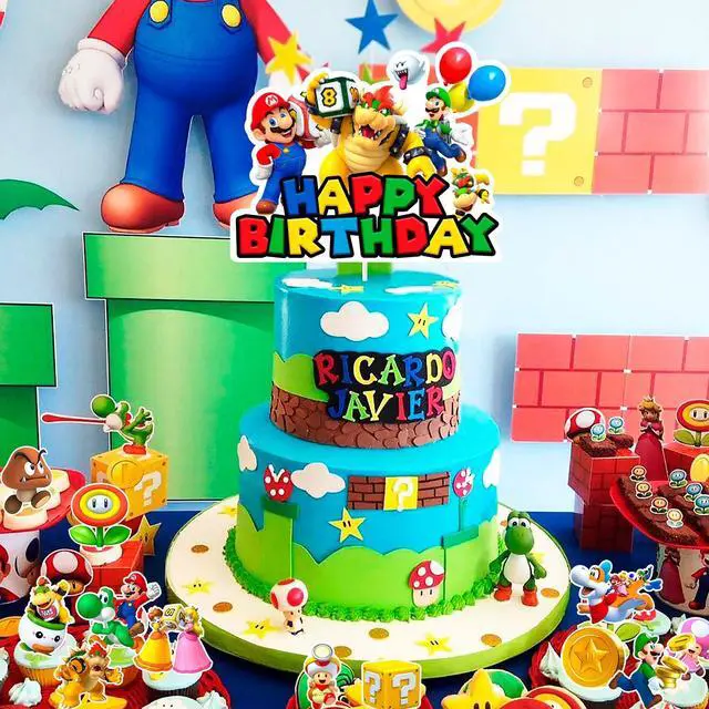 Alt view image 5 of 7 - Super Mario Cake Decorations,13pcs Mario Cake Toppers Set Includes 1 Mario Birthday Cake Topper & 12 Mario Bros Cake Topper, for Boys/Girls Kids Super Mario Birthday Decorations Supplies
