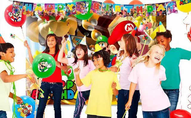Alt view image 6 of 7 - Super Mario Party Supplies, 112pcs Mario Birthday Decorations & Tableware Set - Super Mario Balloons Banner Backdrop & Mario Party Table Cloth Plates Cups etc Super Mario Birthday Party Supplies