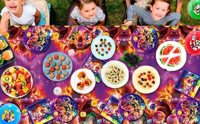 Alt view image 7 of 7 - Super Mario Party Supplies, 112pcs Mario Birthday Decorations & Tableware Set - Super Mario Balloons Banner Backdrop & Mario Party Table Cloth Plates Cups etc Super Mario Birthday Party Supplies