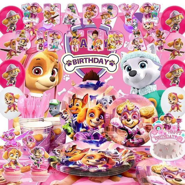 Main image of 98 Pcs Paw Patrol Party Decorations & Tableware Sets - Pink Paw Patrol Cake Toppers Balloons Backdrops Cups etc Paw Patrol Birthday Party Supplies
