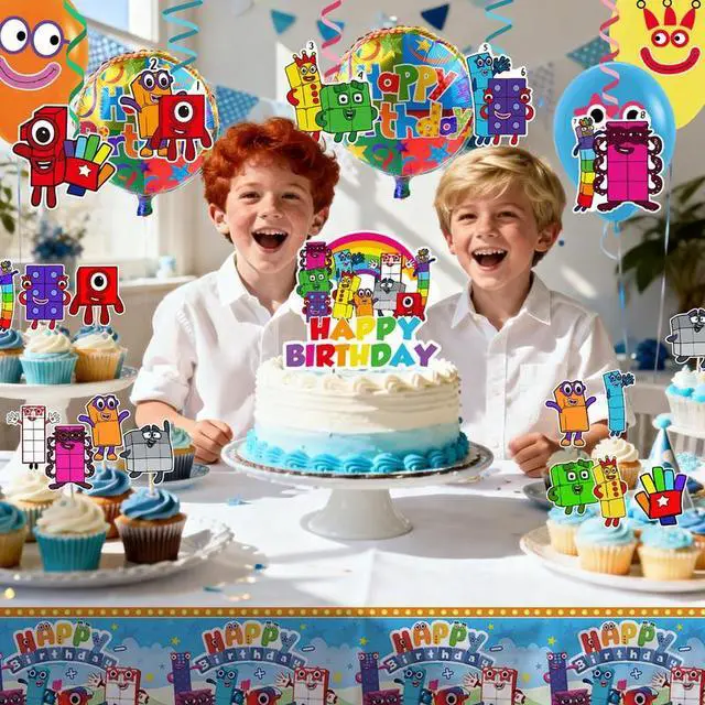 Alt view image 4 of 7 - Number Blocks Birthday Party Supplies, Number Blocks Party Decorations Set- Number Blocks Birthday Decorations Banner Tablecloth & Balloons Cake Topper etc Number Blocks Party Supplies
