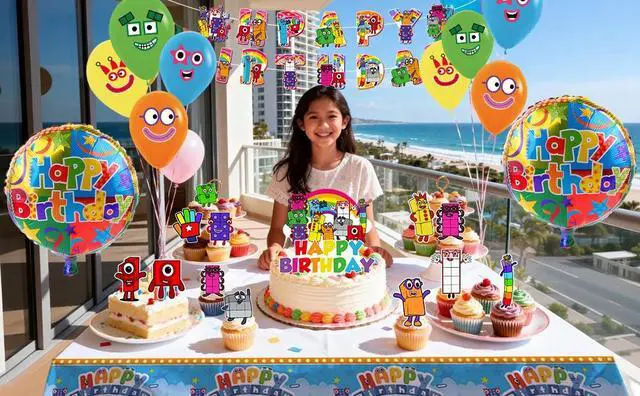 Alt view image 7 of 7 - Number Blocks Birthday Party Supplies, Number Blocks Party Decorations Set- Number Blocks Birthday Decorations Banner Tablecloth & Balloons Cake Topper etc Number Blocks Party Supplies
