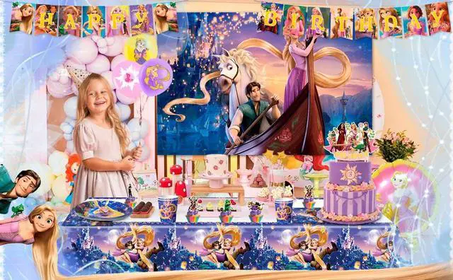 Alt view image 7 of 7 - Rapunzel Birthday Decorations,112pcs Rapunzel Party Decorations & Rapunzel Tableware set- Rapunzel Birthday Plates Napkins & Rapunzel Balloons Banner Cake Topper etc Rapunzel Birthday Party Supplies