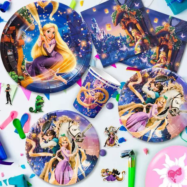 Alt view image 6 of 7 - Rapunzel Birthday Decorations,112pcs Rapunzel Party Decorations & Rapunzel Tableware set- Rapunzel Birthday Plates Napkins & Rapunzel Balloons Banner Cake Topper etc Rapunzel Birthday Party Supplies