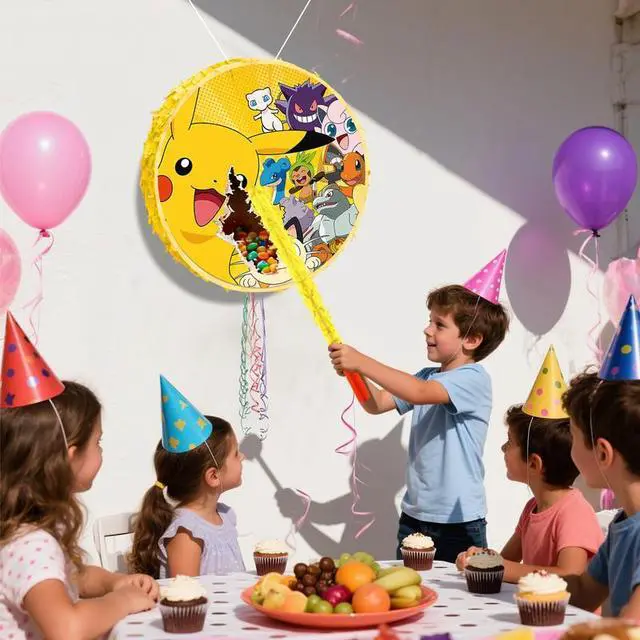 Alt view image 5 of 7 - 4 Pcs Pokémon Pinata, Pokémon Pinata Set - Pokémon Themed Pinata, Pokémon Party Pinata Stick, Pokémon Party Game Eye Mask ETC. Pokémon Pinata Supplies for Pokémon Birthday Party Decorations