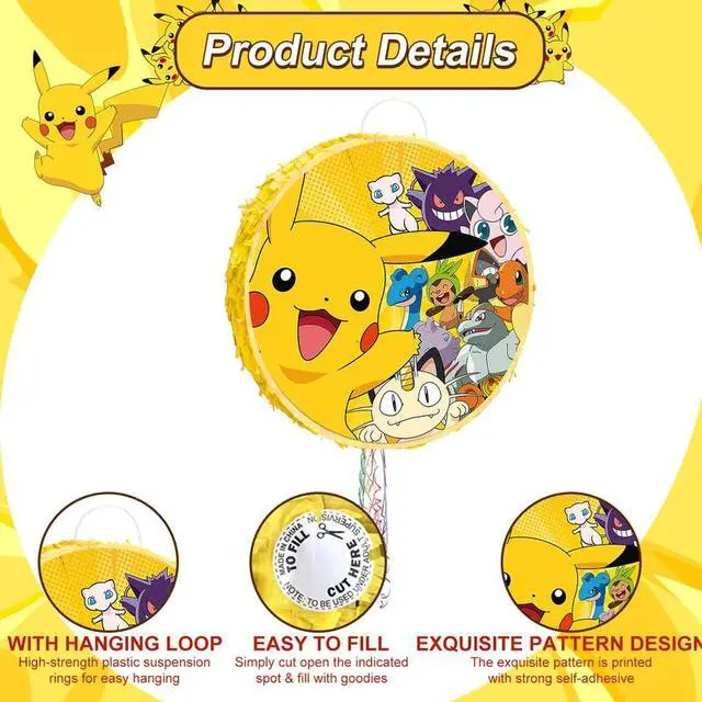 Alt view image 7 of 7 - 4 Pcs Pokémon Pinata, Pokémon Pinata Set - Pokémon Themed Pinata, Pokémon Party Pinata Stick, Pokémon Party Game Eye Mask ETC. Pokémon Pinata Supplies for Pokémon Birthday Party Decorations