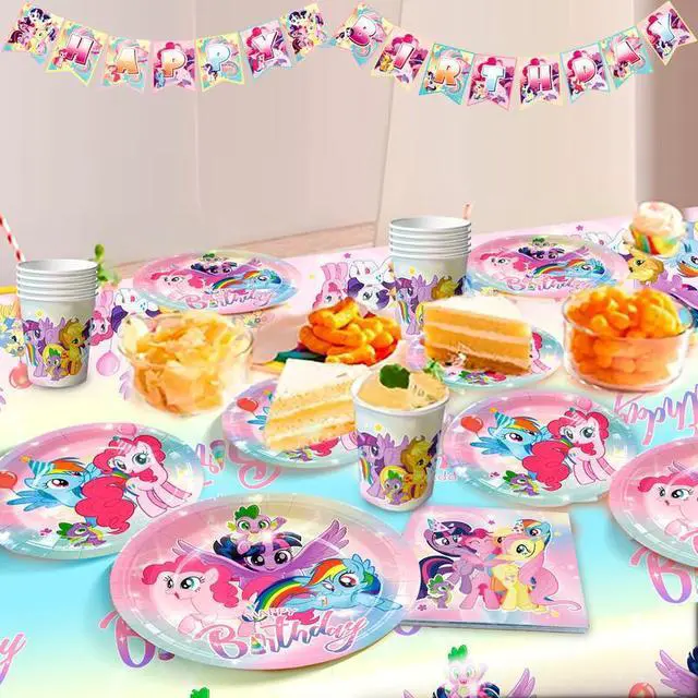Alt view image 3 of 7 - My Little Pony Birthday Party Supplies, 144 Pcs My Little Pony Decorations & Tableware Set - My Little Pony Plates Cups Napkins & My Little Pony Birthday Party Banner etc My Little Pony Party Supplies