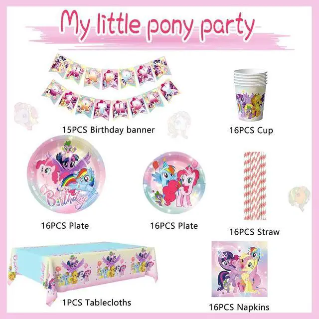 Alt view image 2 of 7 - My Little Pony Birthday Party Supplies, 144 Pcs My Little Pony Decorations & Tableware Set - My Little Pony Plates Cups Napkins & My Little Pony Birthday Party Banner etc My Little Pony Party Supplies