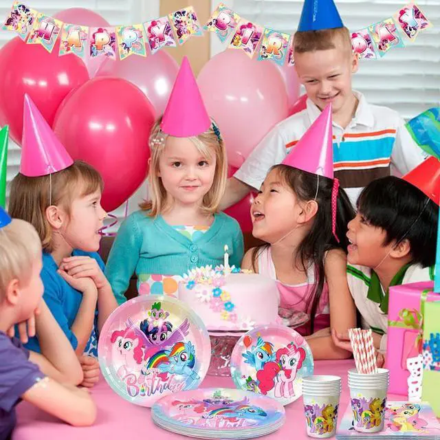 Alt view image 6 of 7 - My Little Pony Birthday Party Supplies, 144 Pcs My Little Pony Decorations & Tableware Set - My Little Pony Plates Cups Napkins & My Little Pony Birthday Party Banner etc My Little Pony Party Supplies