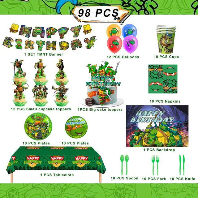 Alt view image 2 of 7 - 98 Pcs Ninja Turtles Party Decorations & Ninja Turtles Party Tableware Sets - Ninja Turtles Decorations Banners Balloons Backdrop Napkins Tablecloth etc. Ninja Turtles Birthday Party Supplies