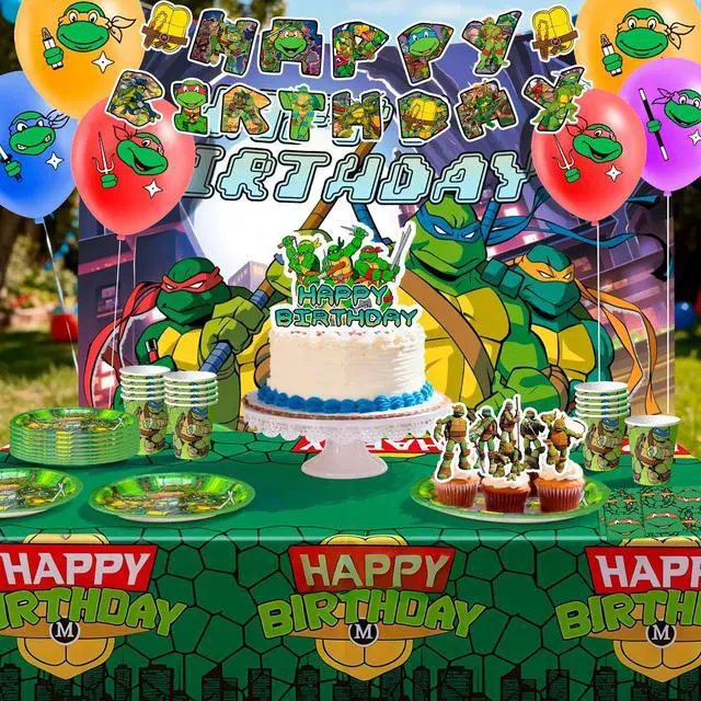 Alt view image 5 of 7 - 98 Pcs Ninja Turtles Party Decorations & Ninja Turtles Party Tableware Sets - Ninja Turtles Decorations Banners Balloons Backdrop Napkins Tablecloth etc. Ninja Turtles Birthday Party Supplies