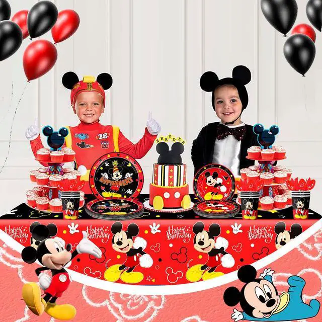 Alt view image 3 of 7 - Mickey Mouse Party Supplies, 141pcs Mickey Mouse Birthday Tableware Set - Mickey Mouse Paper Plates and Napkins & Mickey Party Cups Tablecloth etc Mickey Mouse Theme Party Tableware for Boys Kids