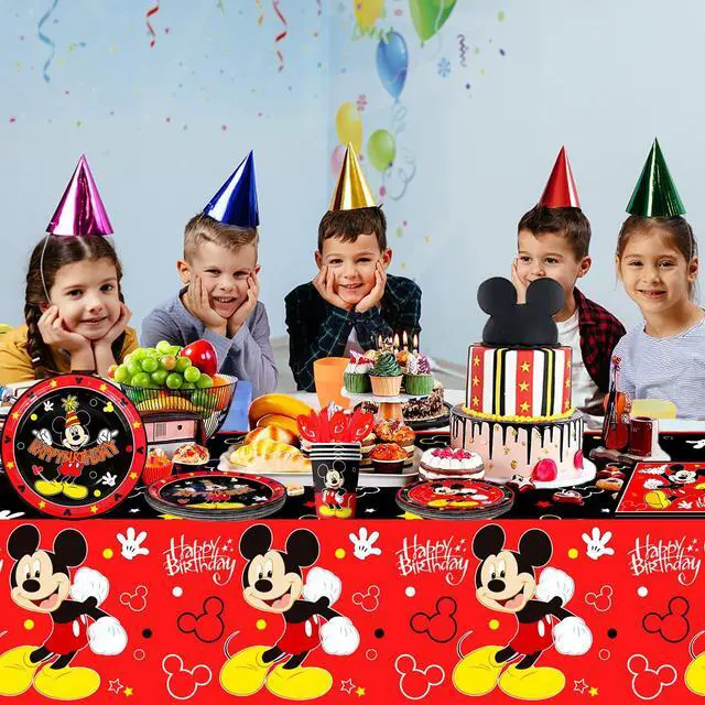 Alt view image 5 of 7 - Mickey Mouse Party Supplies, 141pcs Mickey Mouse Birthday Tableware Set - Mickey Mouse Paper Plates and Napkins & Mickey Party Cups Tablecloth etc Mickey Mouse Theme Party Tableware for Boys Kids