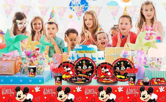 Alt view image 7 of 7 - Mickey Mouse Party Supplies, 141pcs Mickey Mouse Birthday Tableware Set - Mickey Mouse Paper Plates and Napkins & Mickey Party Cups Tablecloth etc Mickey Mouse Theme Party Tableware for Boys Kids