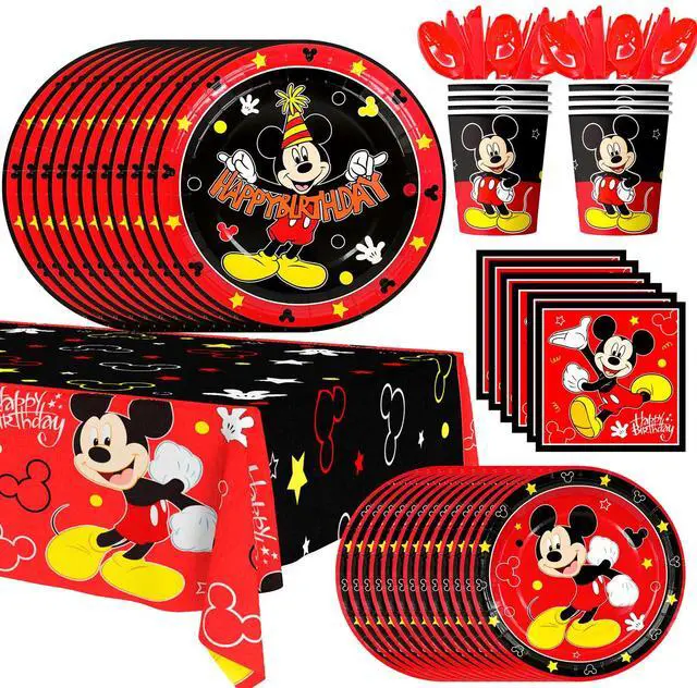 Main image of Mickey Mouse Party Supplies, 141pcs Mickey Mouse Birthday Tableware Set - Mickey Mouse Paper Plates and Napkins & Mickey Party Cups Tablecloth etc Mickey Mouse Theme Party Tableware for Boys Kids