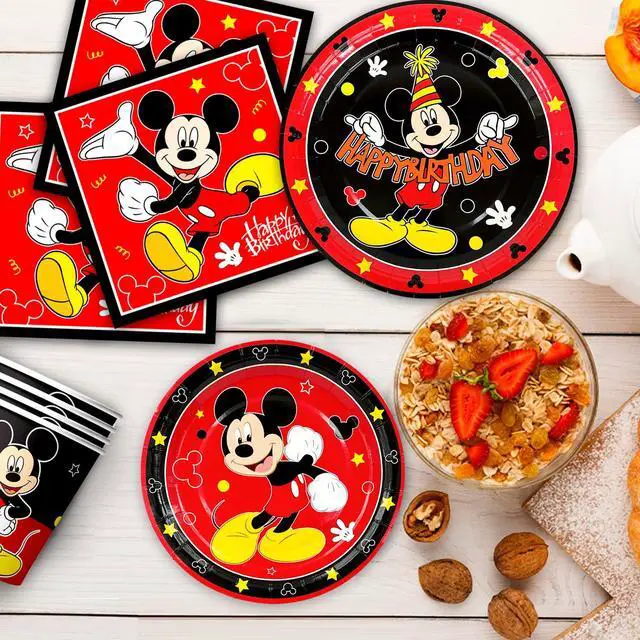 Alt view image 6 of 7 - Mickey Mouse Party Supplies, 141pcs Mickey Mouse Birthday Tableware Set - Mickey Mouse Paper Plates and Napkins & Mickey Party Cups Tablecloth etc Mickey Mouse Theme Party Tableware for Boys Kids