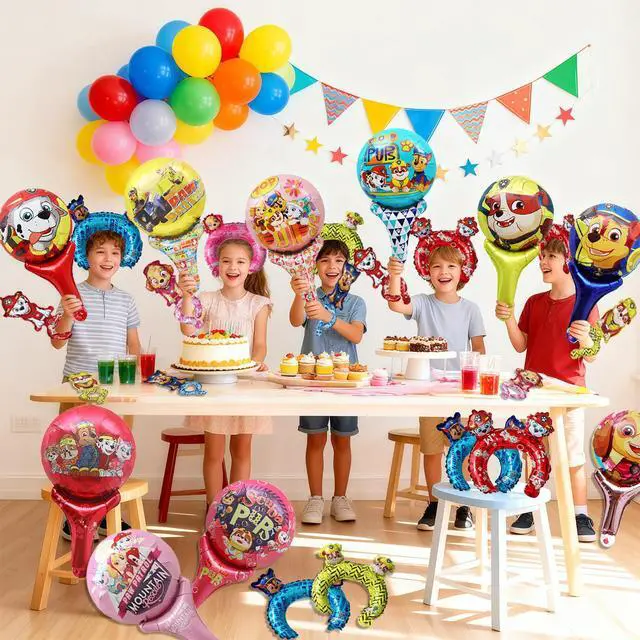 Alt view image 5 of 7 - 36Pcs Paw Patrol Birthday Party Foil Balloon Decoration Set - Paw Patrol Balloon Headband & Handheld Foil Balloons & Wristband Balloons for Paw Patrol Themed Party Supplies for Boys/Girls