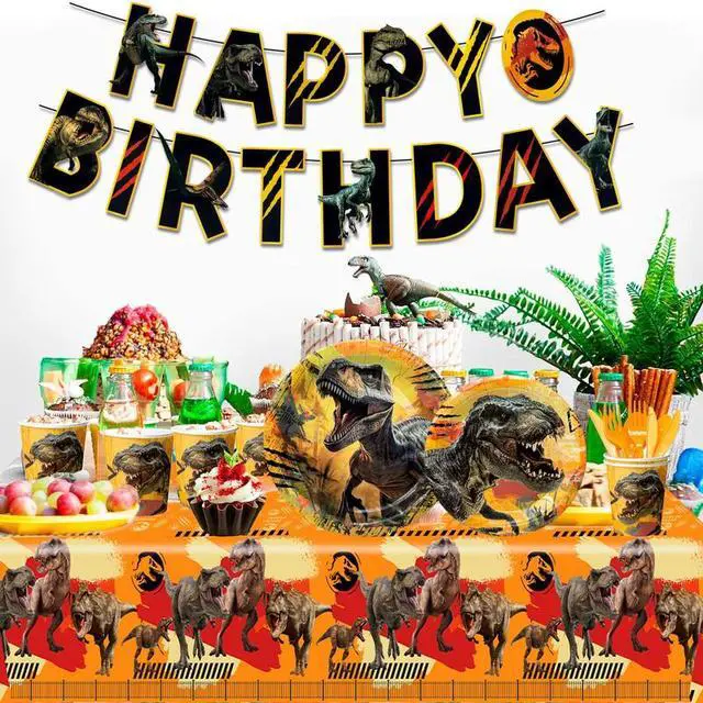 Alt view image 4 of 7 - Jurassic World Birthday Decorations Tableware, 127pcs Jurassic World Party Decorations Set - Dinosaur Theme Party Plate Cups Napkins Tablecloths Banner etc Jurassic Park Birthday Party Supplies