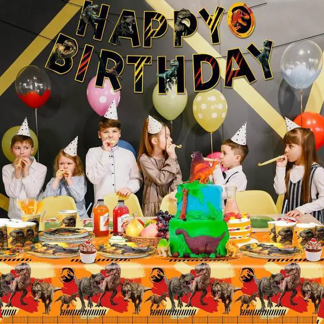 Alt view image 7 of 7 - Jurassic World Birthday Decorations Tableware, 127pcs Jurassic World Party Decorations Set - Dinosaur Theme Party Plate Cups Napkins Tablecloths Banner etc Jurassic Park Birthday Party Supplies