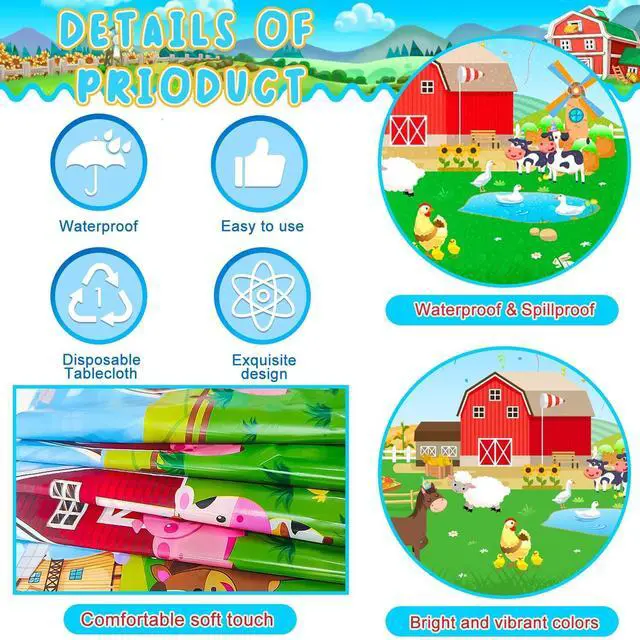 Alt view image 3 of 7 - Farm Animal Tablecloth,3pcs Barnyard Theme Tablecloths Set - Farm Animal Party Tablecloth,Farm Tablecloth & Farm Animals Tablecover, for Farm Party Decorations & Farm Birthday Decorations Supplies