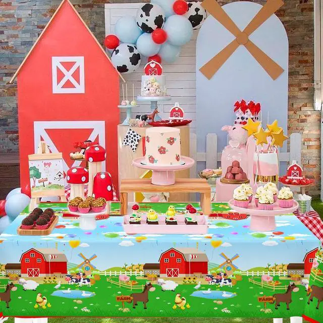 Alt view image 5 of 7 - Farm Animal Tablecloth,3pcs Barnyard Theme Tablecloths Set - Farm Animal Party Tablecloth,Farm Tablecloth & Farm Animals Tablecover, for Farm Party Decorations & Farm Birthday Decorations Supplies