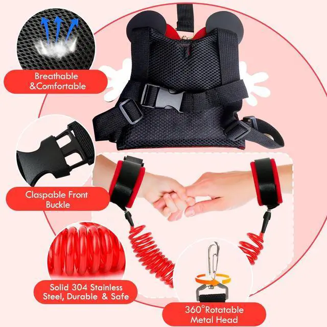 Alt view image 6 of 7 - Toddler Leash Harness, 3-in-1 Child Leashes for Toddlers Set - 2m Kids Leashes for Toddlers & Wrist Leash for Kids, Perfect for Travling Walking (7.8 '' x 7 '')