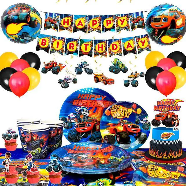 Main image of Blaze Birthday Party Supplies,119pcs Blaze and The Monster Machines Party Supplies-Blaze Plates and napkins Cups Table Cloth Banner Balloons Cake Topper ect Blaze Party Decorations for Boys Kids