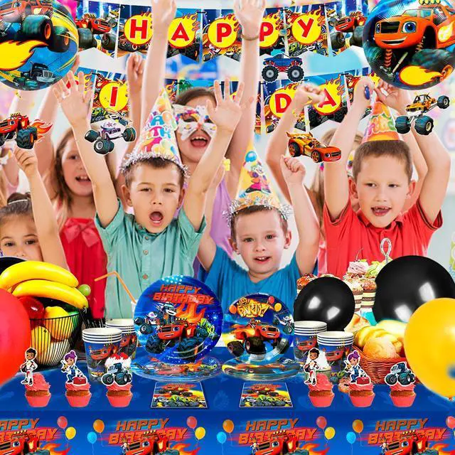 Alt view image 4 of 7 - Blaze Birthday Party Supplies,119pcs Blaze and The Monster Machines Party Supplies-Blaze Plates and napkins Cups Table Cloth Banner Balloons Cake Topper ect Blaze Party Decorations for Boys Kids