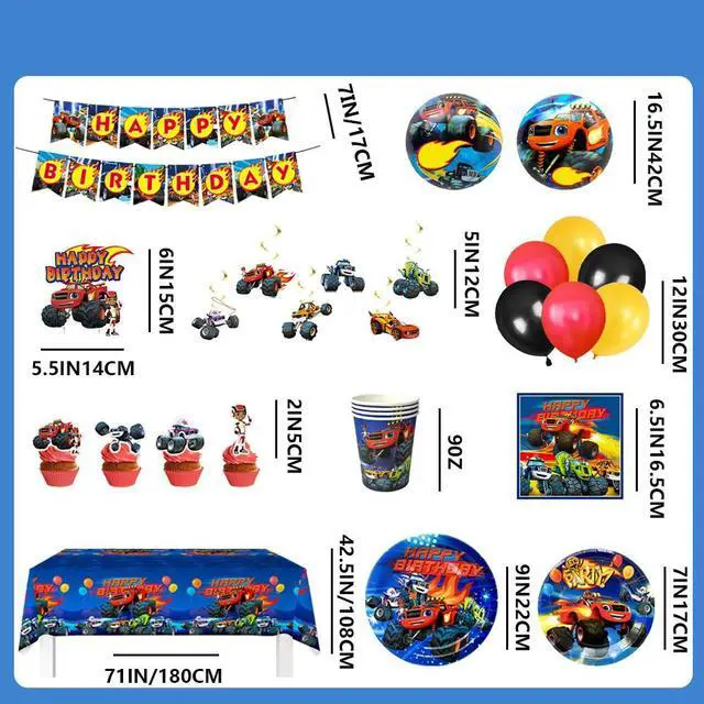 Alt view image 7 of 7 - Blaze Birthday Party Supplies,119pcs Blaze and The Monster Machines Party Supplies-Blaze Plates and napkins Cups Table Cloth Banner Balloons Cake Topper ect Blaze Party Decorations for Boys Kids