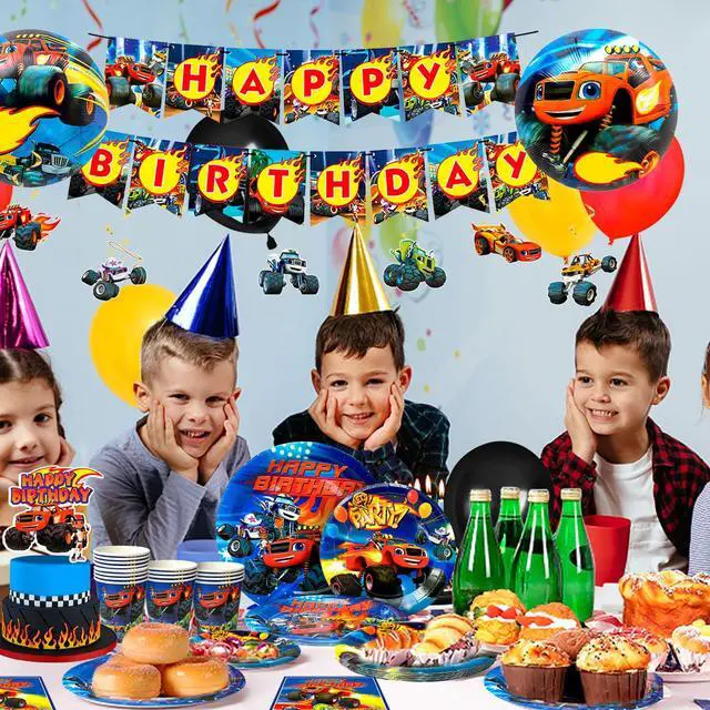 Alt view image 5 of 7 - Blaze Birthday Party Supplies,119pcs Blaze and The Monster Machines Party Supplies-Blaze Plates and napkins Cups Table Cloth Banner Balloons Cake Topper ect Blaze Party Decorations for Boys Kids
