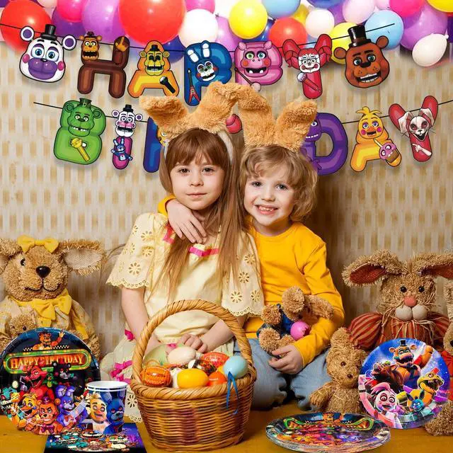 Alt view image 4 of 7 - 128 Pcs Five Nights at Freddy's Birthday Tableware Set - Five Nights at Freddy's Party Plates & Cups Tablecloth Napkins etc Five Nights at Freddy's Birthday Party Supplies