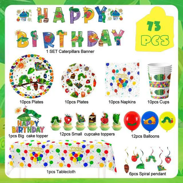 Alt view image 2 of 7 - 10 Guests Caterpillar Birthday Tableware Hungry Caterpillar Party Supplies,117Pcs, Hungry Caterpillar Birthday Decorations, Caterpillar Party Supplies, Butterfly Party Decorations, Spring Party Plates