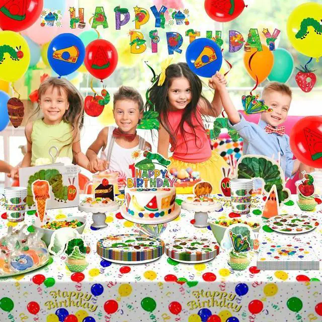 Alt view image 5 of 7 - 10 Guests Caterpillar Birthday Tableware Hungry Caterpillar Party Supplies,117Pcs, Hungry Caterpillar Birthday Decorations, Caterpillar Party Supplies, Butterfly Party Decorations, Spring Party Plates