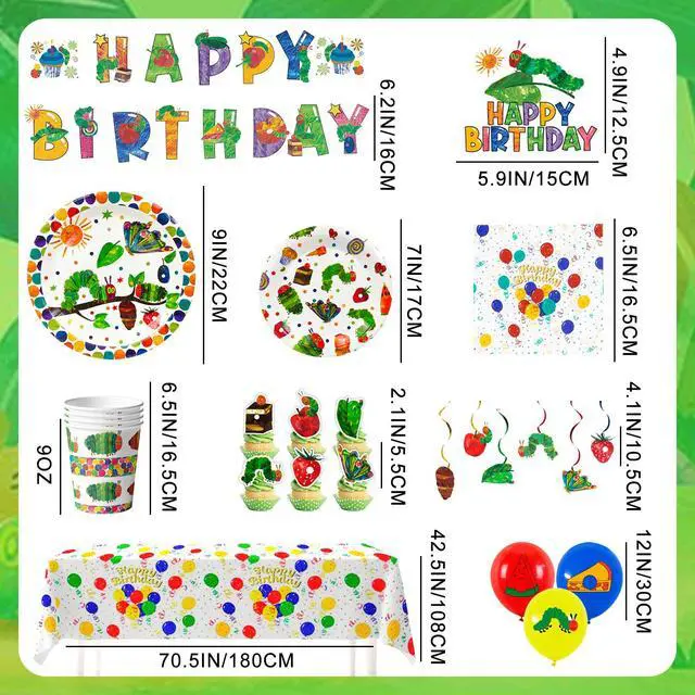 Alt view image 7 of 7 - 10 Guests Caterpillar Birthday Tableware Hungry Caterpillar Party Supplies,117Pcs, Hungry Caterpillar Birthday Decorations, Caterpillar Party Supplies, Butterfly Party Decorations, Spring Party Plates