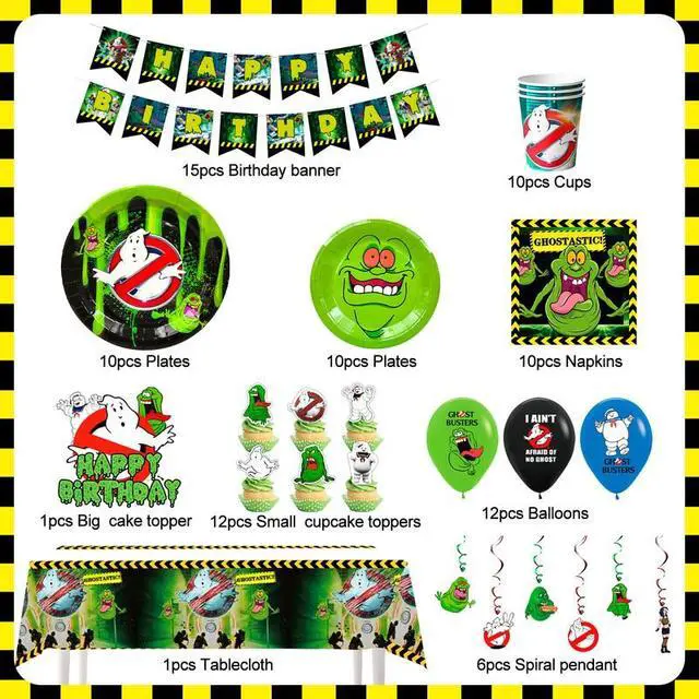 Alt view image 2 of 7 - Ghostbusters Birthday Party Supplies Kit - 117pcs Ghostbusters Birthday Plates Cups Napkins Tablecloth & Ghostbusters Balloons Banner Spirals etc Ghostbusters Party Decorations for kids