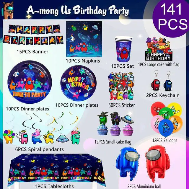 Alt view image 2 of 7 - A-mong Us Party Decorations for Boys Kids-171pcs A-mong Us Birthday Party Supplies Includ A-mong Us Birthday Banner Balloons Plates Cups Tablecloth Cake Topper Stickers ect A-mong Us Party Supplies