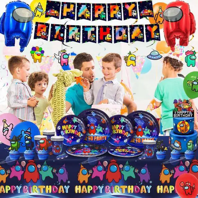 Alt view image 3 of 7 - A-mong Us Party Decorations for Boys Kids-171pcs A-mong Us Birthday Party Supplies Includ A-mong Us Birthday Banner Balloons Plates Cups Tablecloth Cake Topper Stickers ect A-mong Us Party Supplies