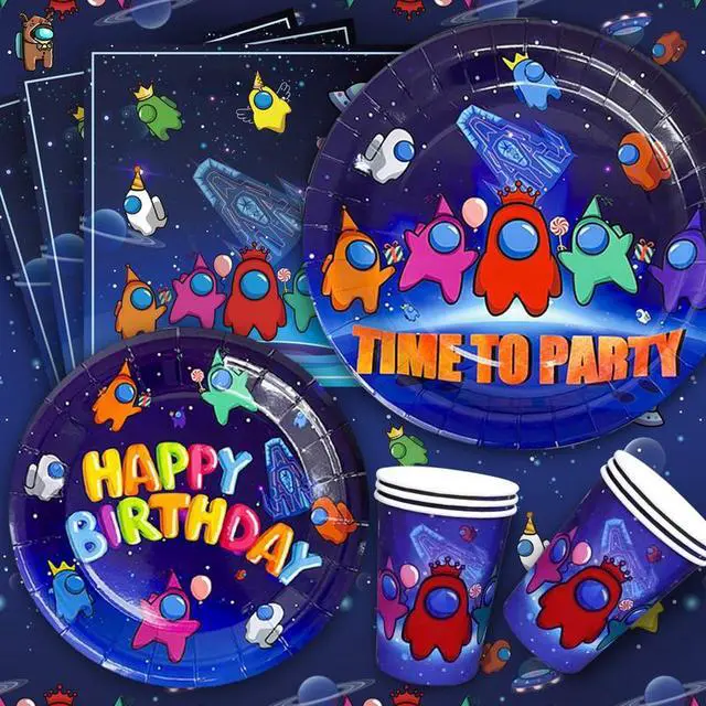Alt view image 6 of 7 - A-mong Us Party Decorations for Boys Kids-171pcs A-mong Us Birthday Party Supplies Includ A-mong Us Birthday Banner Balloons Plates Cups Tablecloth Cake Topper Stickers ect A-mong Us Party Supplies