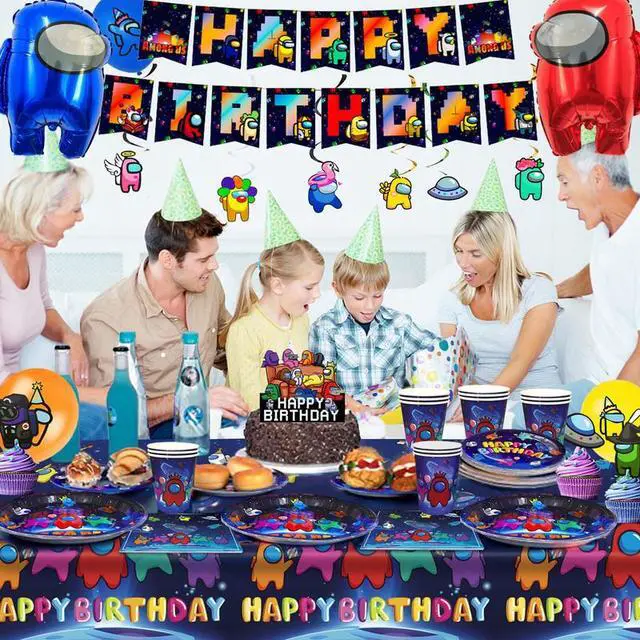 Alt view image 5 of 7 - A-mong Us Party Decorations for Boys Kids-171pcs A-mong Us Birthday Party Supplies Includ A-mong Us Birthday Banner Balloons Plates Cups Tablecloth Cake Topper Stickers ect A-mong Us Party Supplies