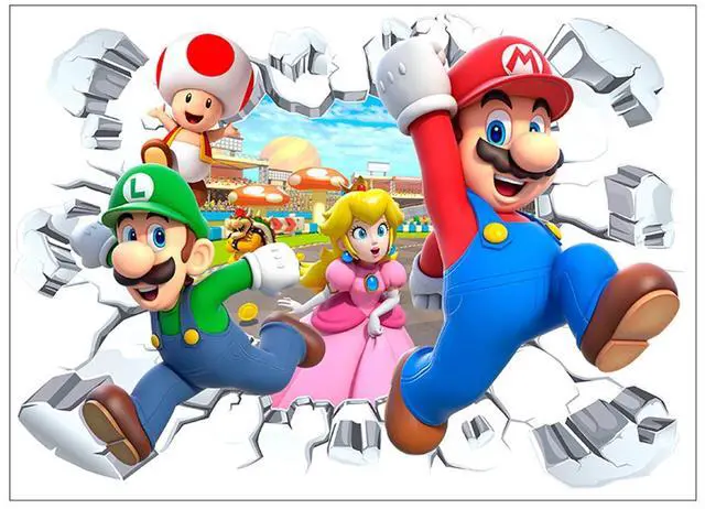 Main image of Super Mario Wall Stickers, 1 Pcs Mario Wall Decal for Super Mario Party Decorations or Huge Mario Posters for Boys Room Nursery Livingroom and Door(14'' x 23.2'')