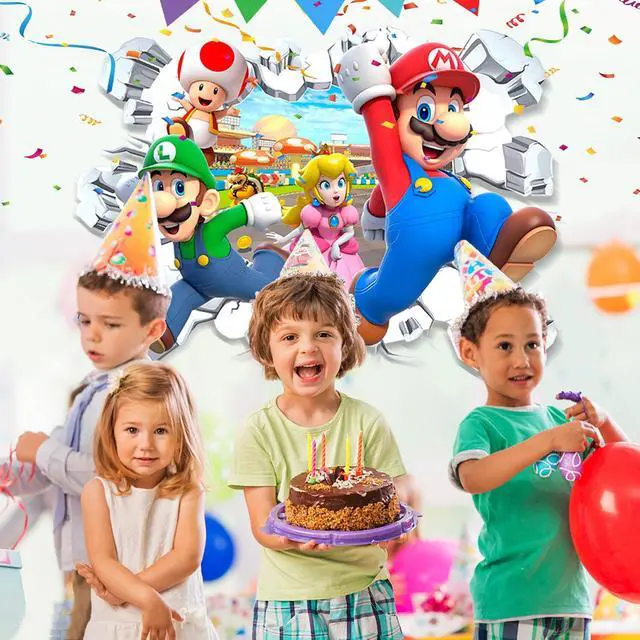 Alt view image 4 of 7 - Super Mario Wall Stickers, 1 Pcs Mario Wall Decal for Super Mario Party Decorations or Huge Mario Posters for Boys Room Nursery Livingroom and Door(14'' x 23.2'')