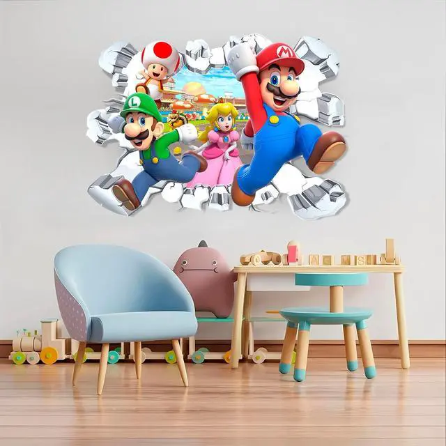 Alt view image 5 of 7 - Super Mario Wall Stickers, 1 Pcs Mario Wall Decal for Super Mario Party Decorations or Huge Mario Posters for Boys Room Nursery Livingroom and Door(14'' x 23.2'')